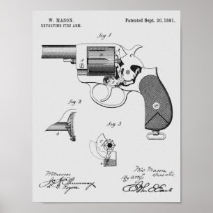 Affiche 1881 Revolver d'armes à feu Dessin d'art breveté I