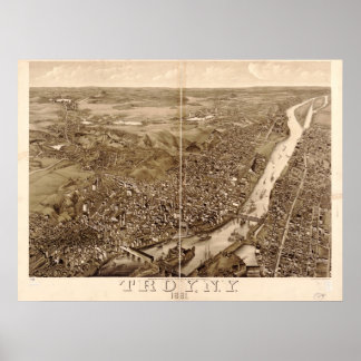 Affiche 1881 Troy, NY Birds Eye View Panoramic Map