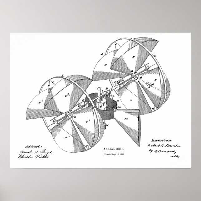 Affiche 1882 Machine à voler Dessin d'avion (Devant)