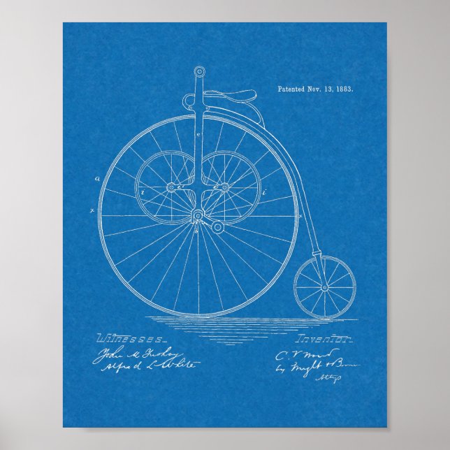 Affiche 1883 Haute Roulette Conception de Vélo Brevet Art  (Devant)
