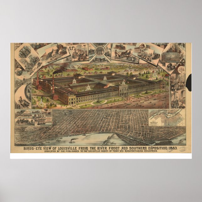 Affiche 1883 Louisville, KY Birds Vue panoramique (Devant)
