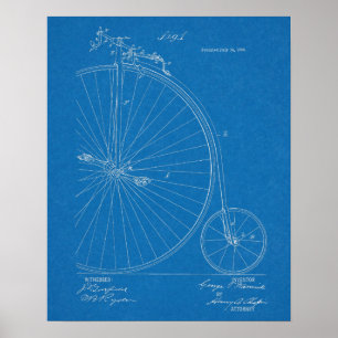 Affiche 1885 Haute Roulette Conception de Vélo Brevet Art