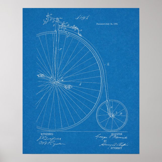 Affiche 1885 Haute Roulette Conception de Vélo Brevet Art  (Devant)