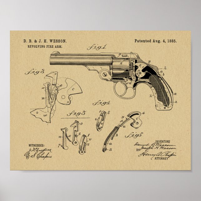 Affiche 1885 Wesson Gun Brevet Dessin d'art Imprimer (Devant)