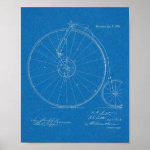 Affiche 1886 Haute Roulette Conception de Vélo Brevet Art 