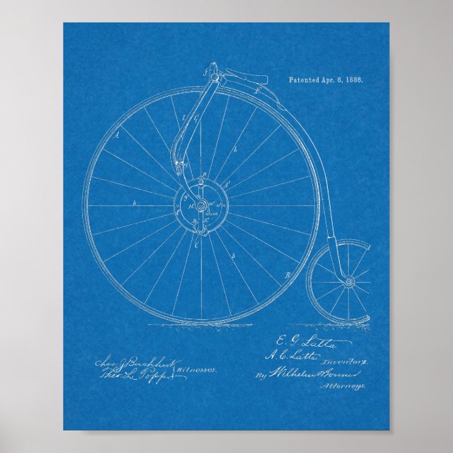 Affiche 1886 Haute Roulette Conception de Vélo Brevet Art  (Devant)