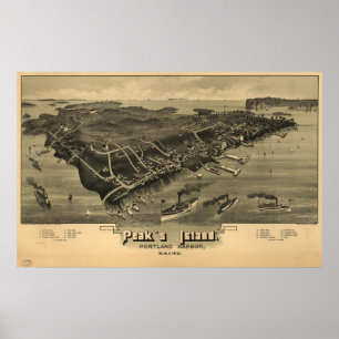 Affiche 1886 Peak's Island Portland, ME Carte panoramique