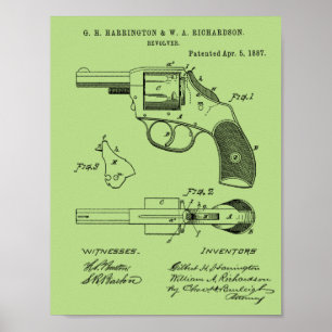 Affiche 1887 Revolver Gun Dessin d'Art Brevet Imprimer
