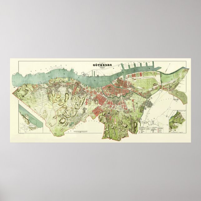 Affiche 1888 Carte de Göteborg Suède par Ludvig Simon (Devant)