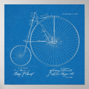 Affiche 1888 Haute Roulette Conception de Vélo Brevet Art