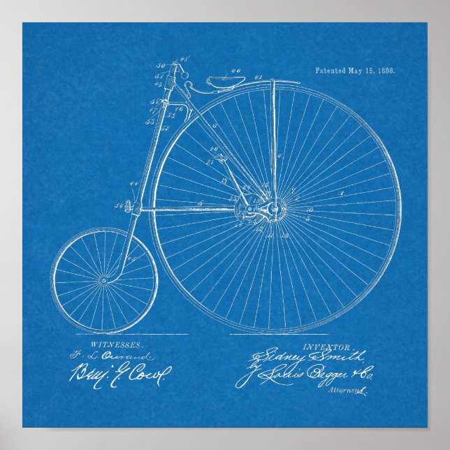 Affiche 1888 Haute Roulette Conception de Vélo Brevet Art  (Devant)