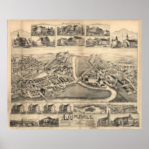 Affiche 1888 Lonsdale, Lincoln, RI Birds Eye Panoramic Map
