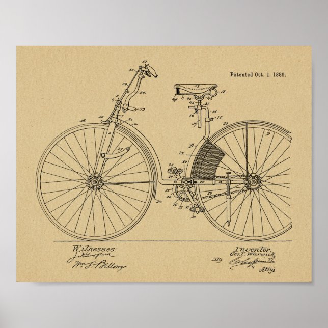 Affiche 1889 Vintage Bicycle Dress Guard Patent Art Print (Devant)