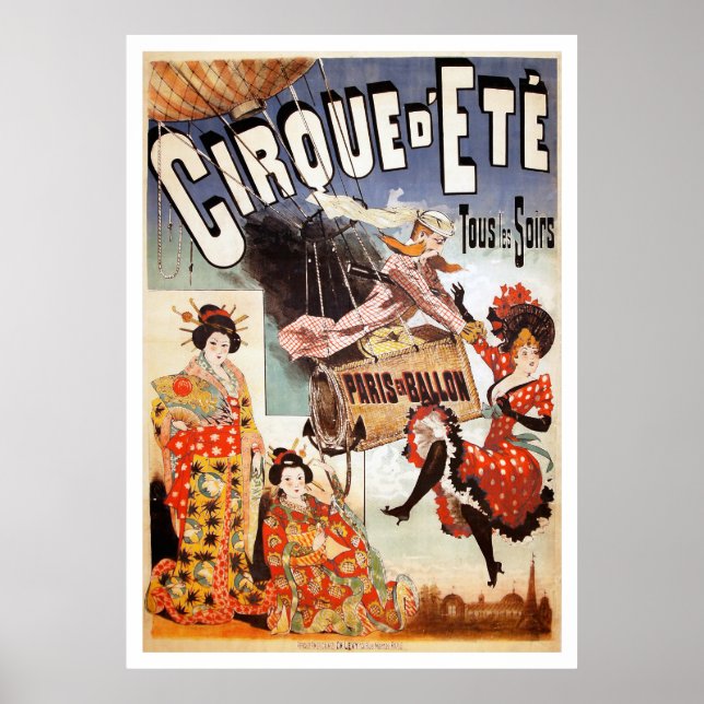 Affiche 1890 Paris Hot Air Balloon Print (Devant)