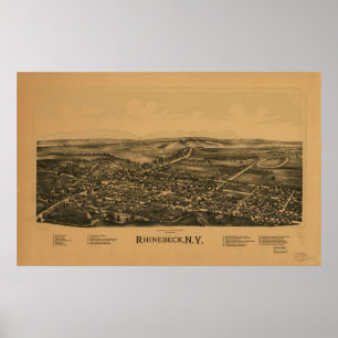Affiche 1890 Rhinebeck, carte panoramique de vue d'oeil