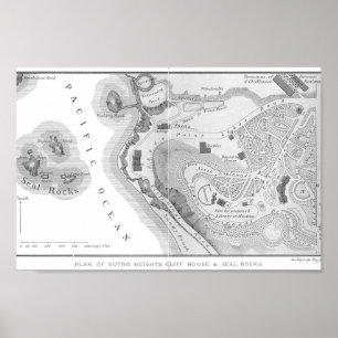 Affiche 1890 Sutro Heights, San Francisco, plan du voisina