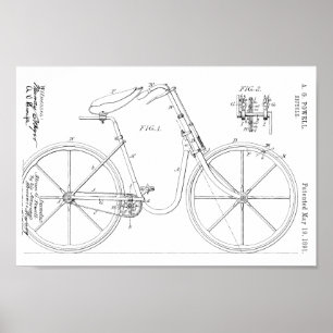 Affiche 1891 Bicycle Brevet Dessin d'art Imprimer