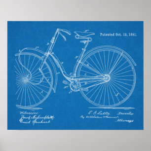Affiche 1891 Brevet de bicyclette Vintage Plan directeur I