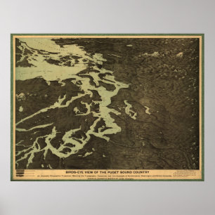 Affiche 1891 Carte de Puget Sound - Washington, British Co