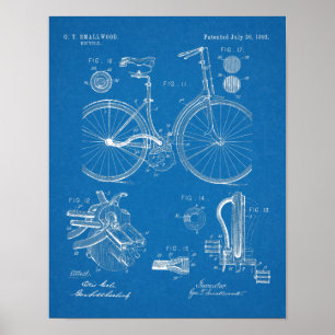 Affiche 1892 Chainless Bicycle Patent Art Drawing Print