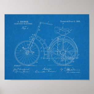 Affiche 1893 Chainless Bicycle Patent Art Drawing Print