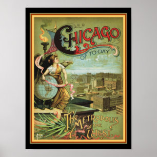 Affiche 1893 Chicago "Metropolis of the West" 12 x 16