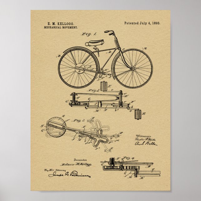 Affiche 1893 Conception de bicyclettes sans chaines Brevet (Devant)