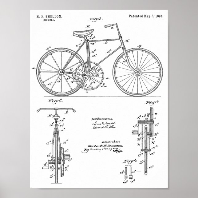 Affiche 1894 Conception de bicyclettes d'engrenages Brevet (Devant)