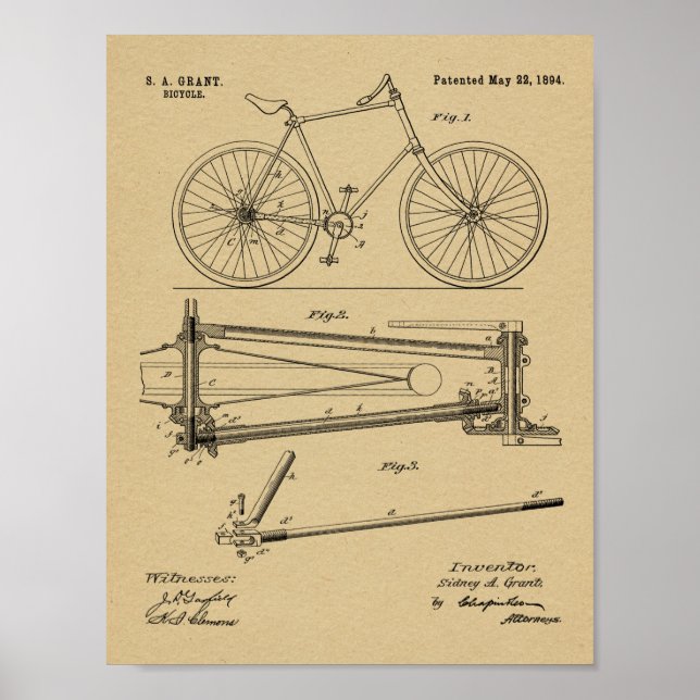 Affiche 1894 Conception de bicyclettes sans chaines Brevet (Devant)