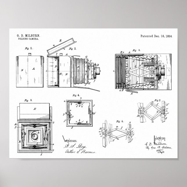 Affiche 1894 Folding Camera Patent Art Drawing Print (Devant)