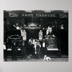 AFFICHE 1895 CHICAGO SALOON & PARLOR BILLIARD