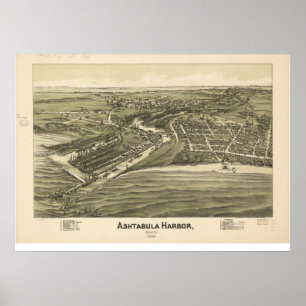 Affiche 1896 port d'Ashtabula, carte panoramique d'oeil
