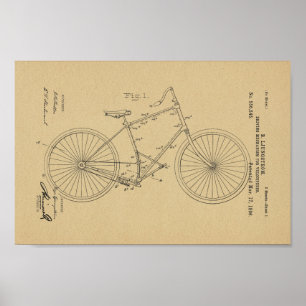 Affiche 1896 Vintage Bicycle Velocipede Patent Art Print