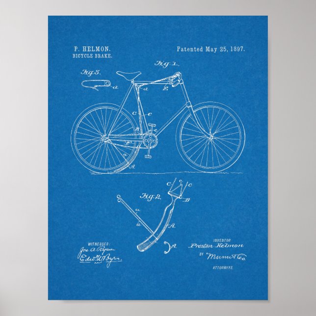 Affiche 1897 Bicycle Brake Patent Art Drawing Print (Devant)