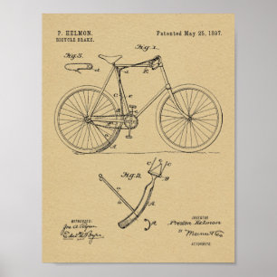 Affiche 1897 Brevet de frein à bicyclette dessin d'art Imp