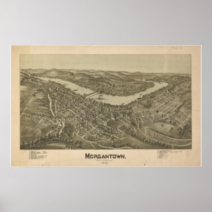 Affiche 1897 Morgantown, WV Bird's Eye View Carte panorami
