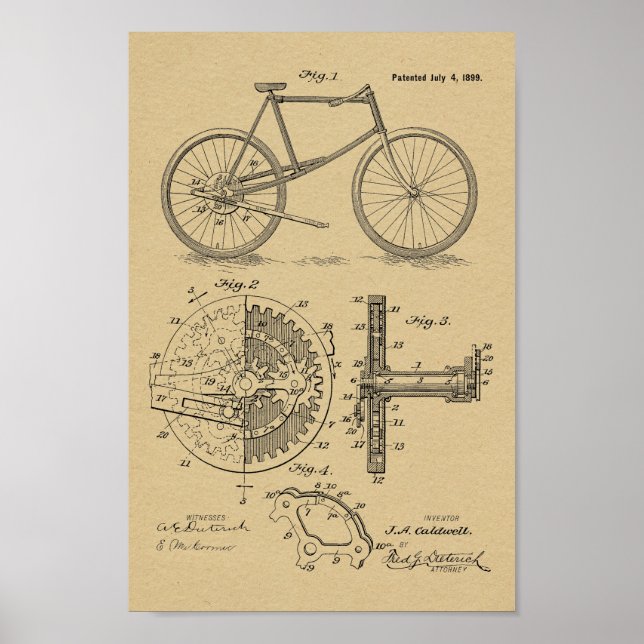 Affiche 1899 Brevet de bicyclette propulsé au levier Art (Devant)