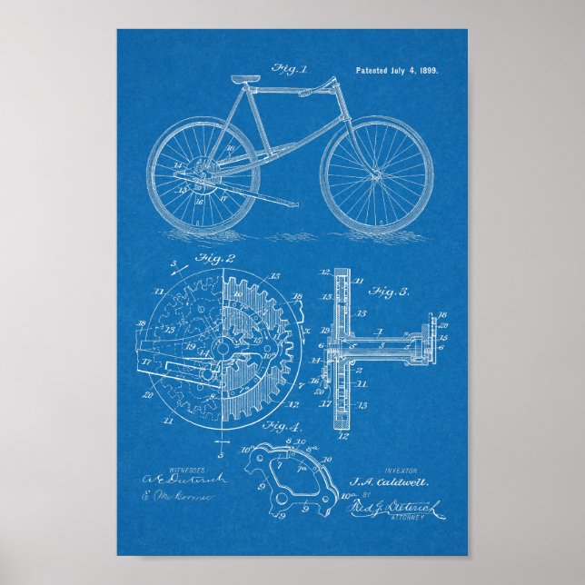 Affiche 1899 Brevet de bicyclette propulsé au levier Art (Devant)