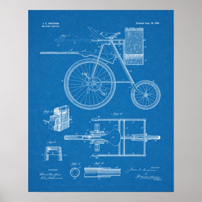 Affiche 1899 Military Bicycle Patent Art Drawing Print (Devant)