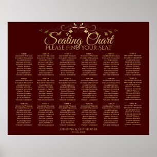 Affiche 18 Table Gold & Auburn Brown Mariage Seating Chart