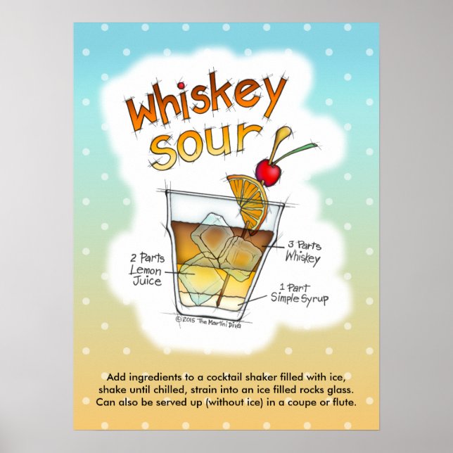 Affiche 18" x 24" POSTER, WHISKEY SOUR RECEPE COCKTAIL ART (Devant)