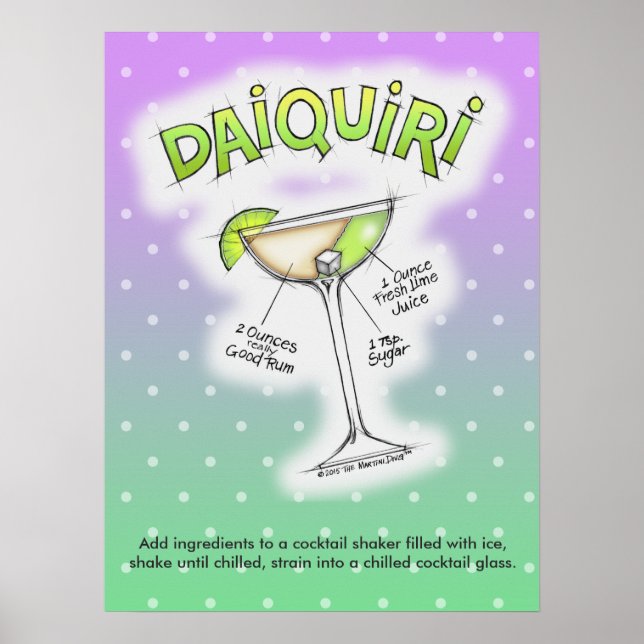 AFFICHE 18" x 24" - RECETTE DE DAIQUIRI ART DE COC (Devant)