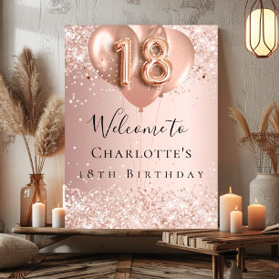 Affiche 18e anniversaire blush roses ballons d'or bienvenu