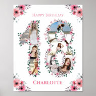 Affiche 18e anniversaire Fille rose Photo Collage Blanc