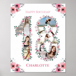 Affiche 18e anniversaire Fille rose Photo Collage Blanc