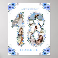 18e anniversaire Fleur Bleue Photo Collage Blanc