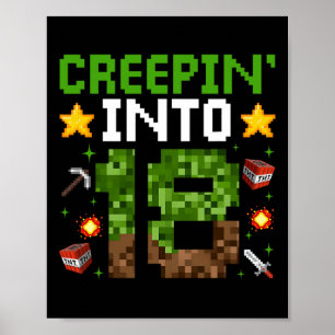 Affiche 18e Anniversaire Joueur Pixel Creepin’ En 18 Vidéo