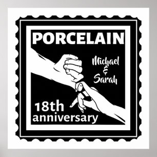 Affiche 18e anniversaire mariage porcelaine traditionnelle