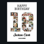 Affiche 18e anniversaire Numéro 18 Collage photo<br><div class="desc">Célébrez le 18e anniversaire de naissance ou de mariage avec ce montage photo imprimable. Choisissez vos photos préférées pour les afficher. Customisez le nom, le texte et la date correspondant à votre occasion. Ce sera un bon souvenir avec un message personnalisé à regarder en arrière avec la famille et les...</div>