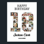 Affiche 18e anniversaire Numéro 18 Collage photo<br><div class="desc">Célébrez le 18e anniversaire de naissance ou de mariage avec ce montage photo imprimable. Choisissez vos photos préférées pour les afficher. Customisez le nom, le texte et la date correspondant à votre occasion. Ce sera un bon souvenir avec un message personnalisé à regarder en arrière avec la famille et les...</div>